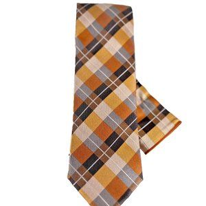 Steven Land The Big Knot Men's Tie & Hanky Orange Gray Brown Silk 3.25" Wide